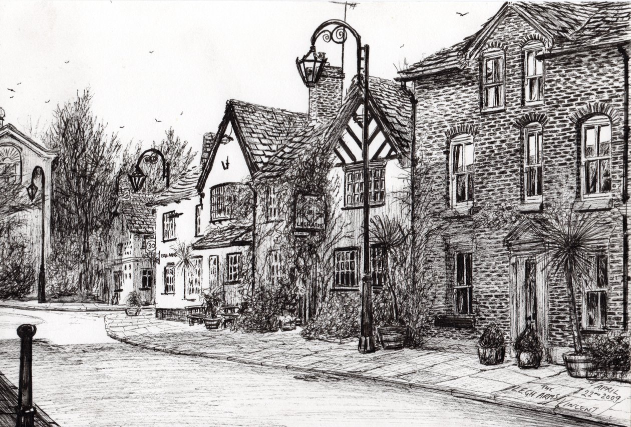 Legh Arms Prestbury, 2009, (inkoust na papíře) od Vincent Alexander Booth