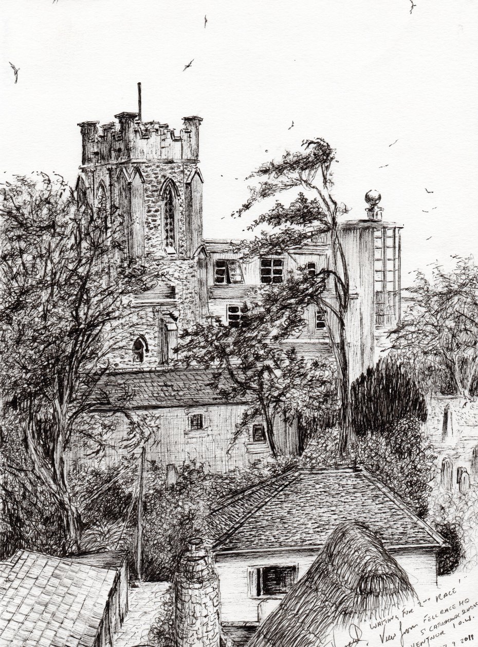 Pohled ze školy St Catherines Ventnor I.O.W., 2011, (inkoust na papíře) od Vincent Alexander Booth