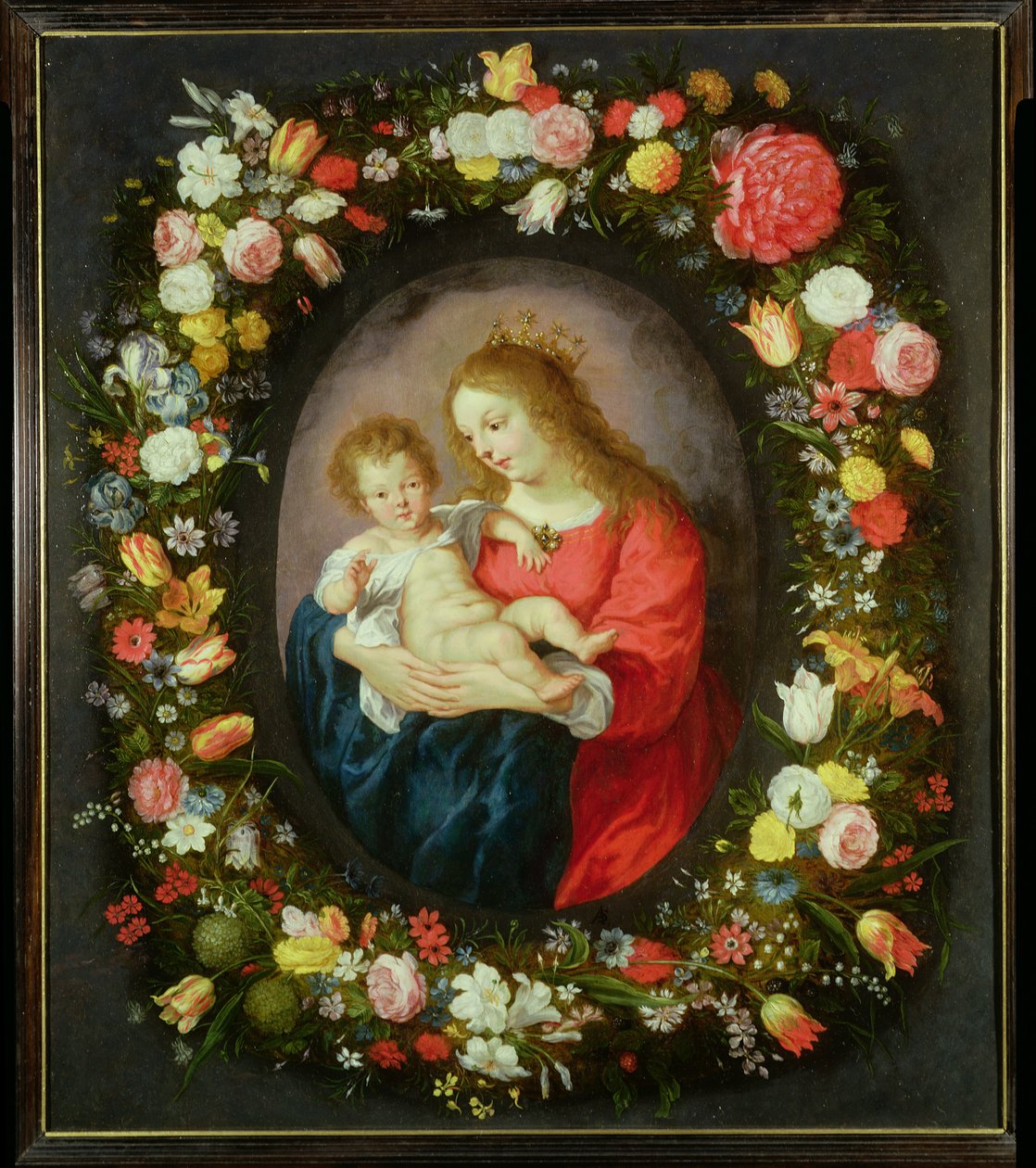 Madonna a dítě v girlandě květin (olej) od Vincent Sellaer