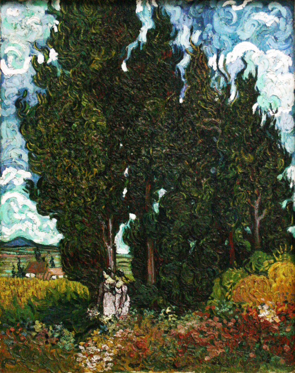 Cypřiše se dvěma postavami od Vincent van Gogh