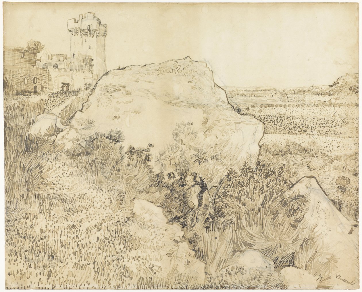 Krajina v opatství Montmajour v Arles, 1888 (pero na papíře) od Vincent van Gogh