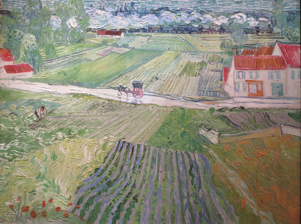 Krajina s kočárem a vlaky od Vincent van Gogh