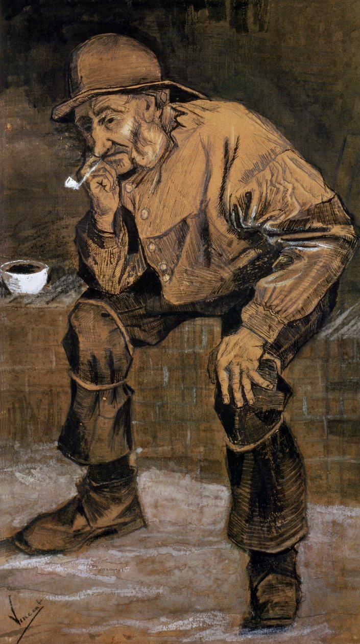 Starý muž s dýmkou, 1883 (pero a inkoust a dřevěné uhlí) od Vincent van Gogh