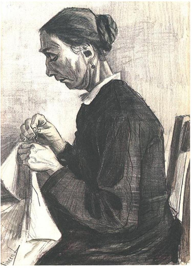 Stará žena šije od Vincent van Gogh