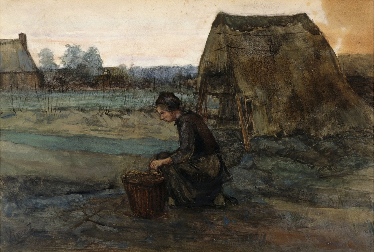 Rolnická žena klečící před chatou od Vincent van Gogh