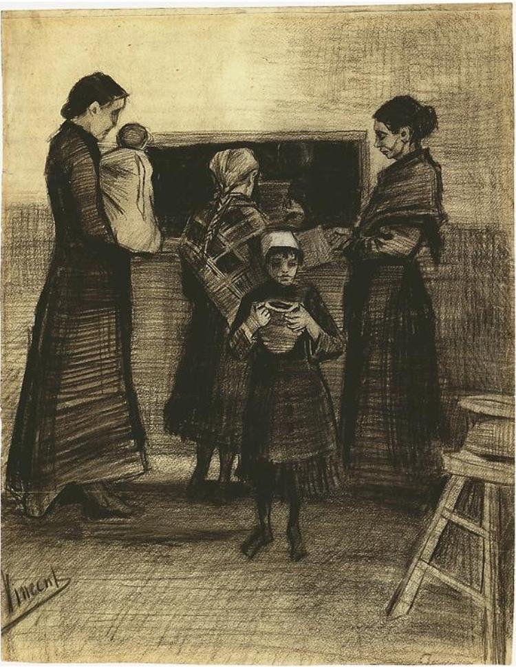 Distribuce polévky ve veřejné polévkové kuchyni od Vincent van Gogh
