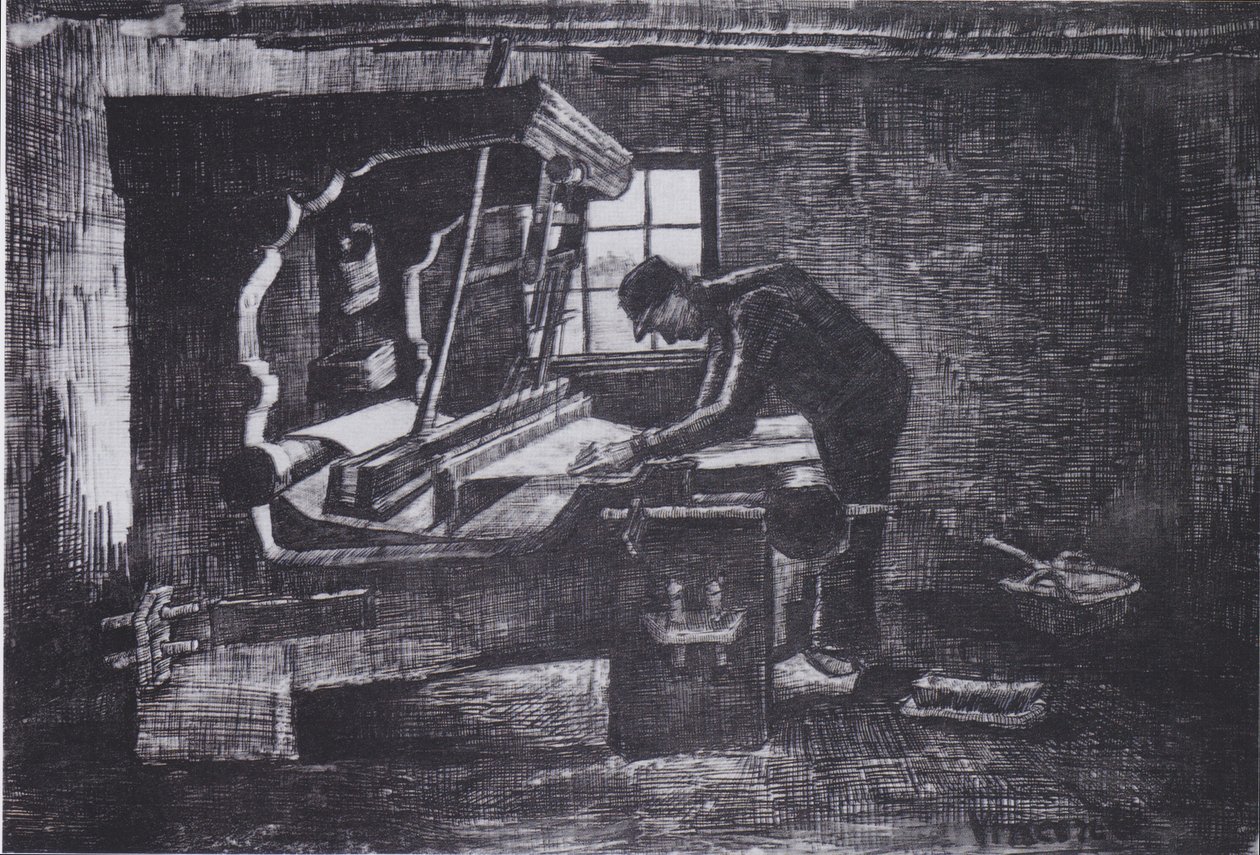 Tkadlec u tkalcovského stavu od Vincent van Gogh