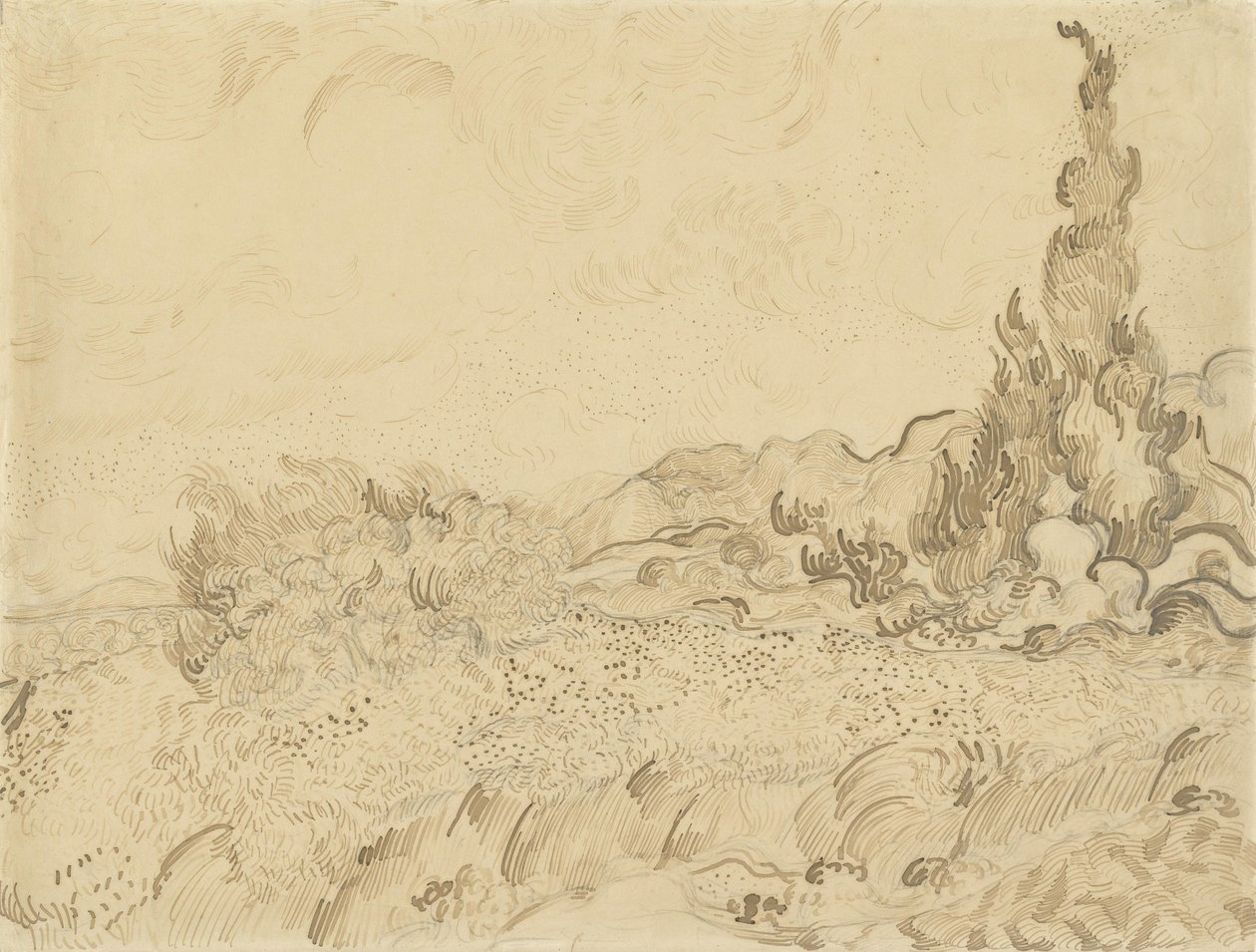 Pšeničné pole s cypřiši 2 od Vincent van Gogh