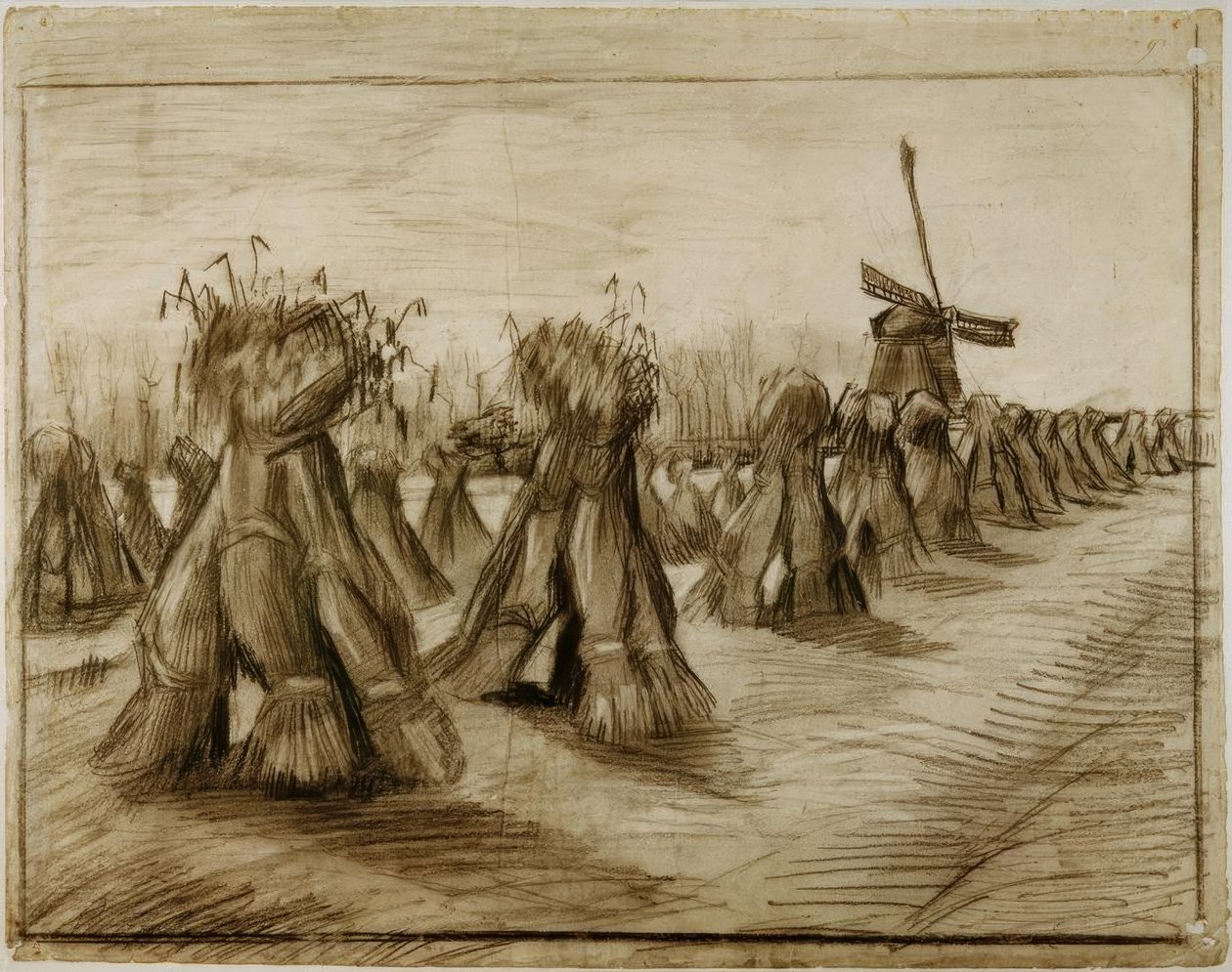 Svazek obilí a větrný mlýn od Vincent van Gogh