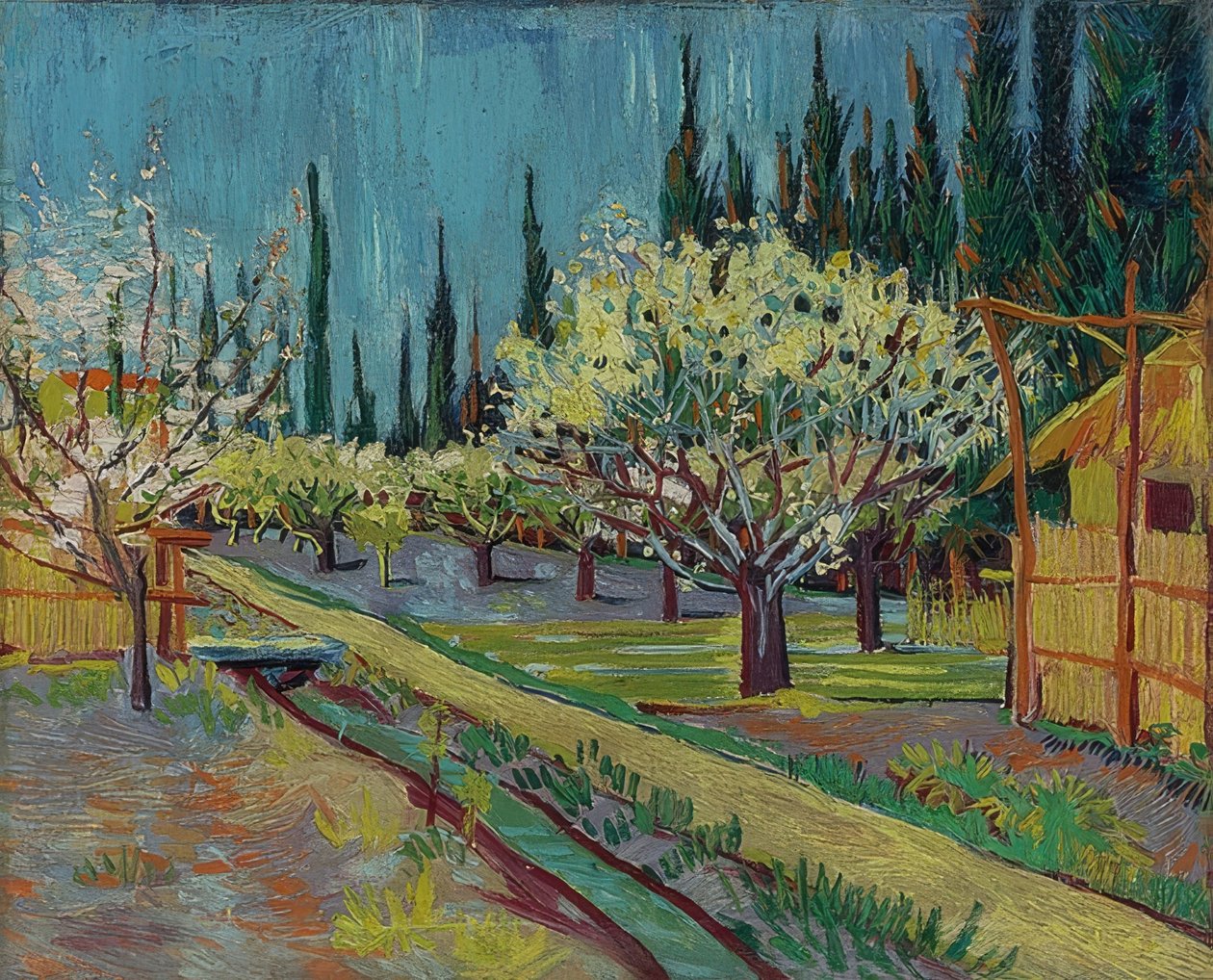 Sad obklopený cypřiši. 1888 od Vincent van Gogh