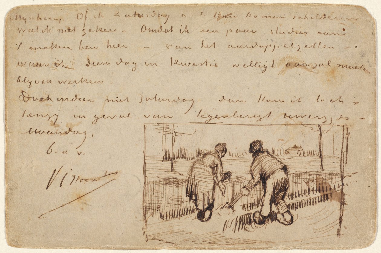 Pohlednice s kopáním dvou rolníků, 1885. od Vincent van Gogh