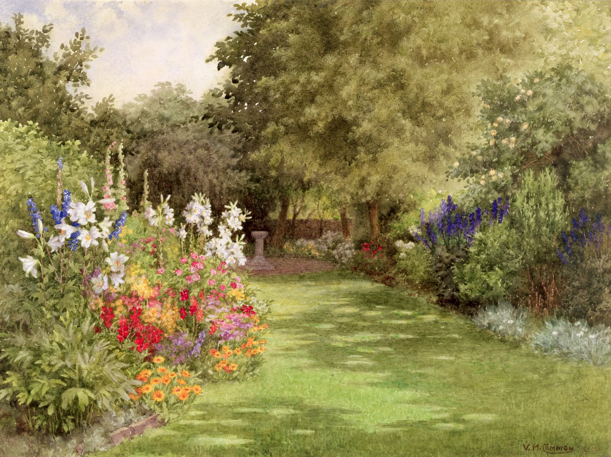 Zahrada v červenci, cca 1910 (wc na papíře) od Violet Common