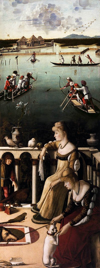 Dvě benátské dámy a lov v laguně od Vittore Carpaccio
