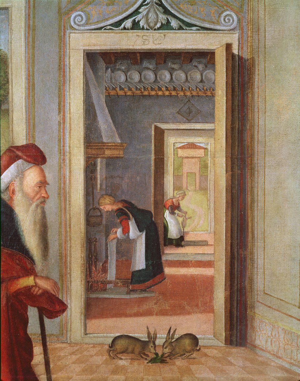 Narození Panny Marie, detail služebnictva v pozadí, 1504-08 (detail 352330) od Vittore Carpaccio