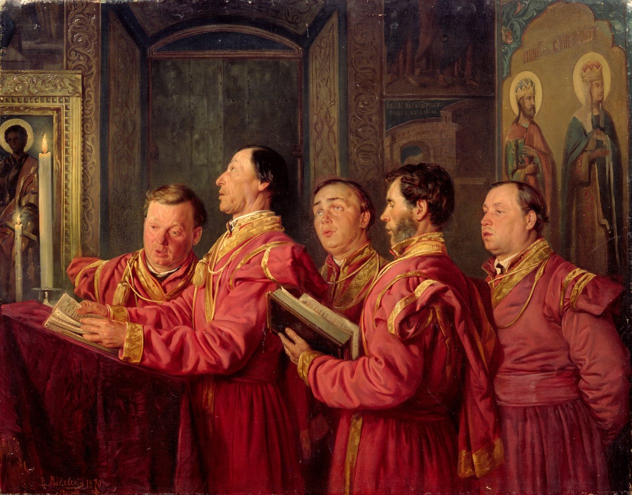 Choristé v kostele, 1870 od Vladimir Egorovic Makovsky