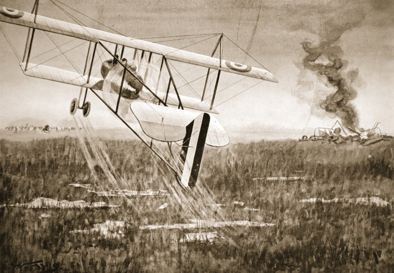 Velitel squadrony Davies stoupá ve svém letadle poté, co vzal na palubu letového poručíka Smylieho od W. Avis