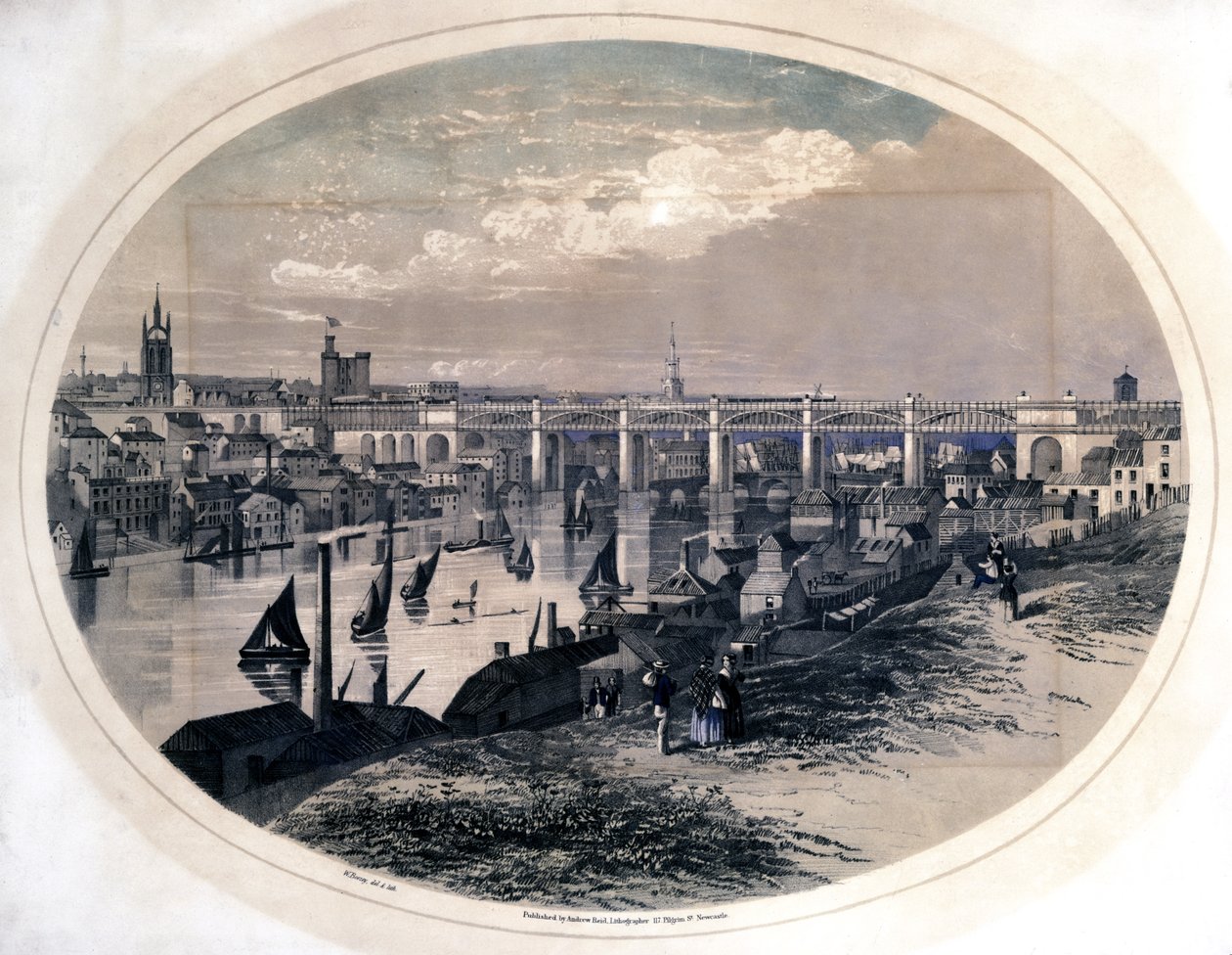 Most vysoké úrovně, Newcastle-Upon-Tyne, kolem roku 1851 od W. Boozey