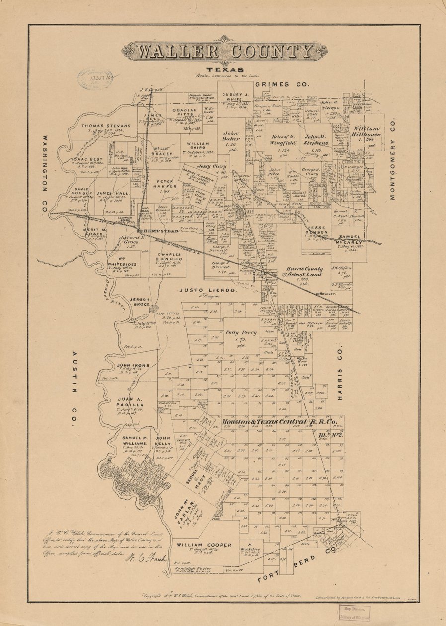 Waller County, Texas. od W. C. Texas. General Land Office; Walsh