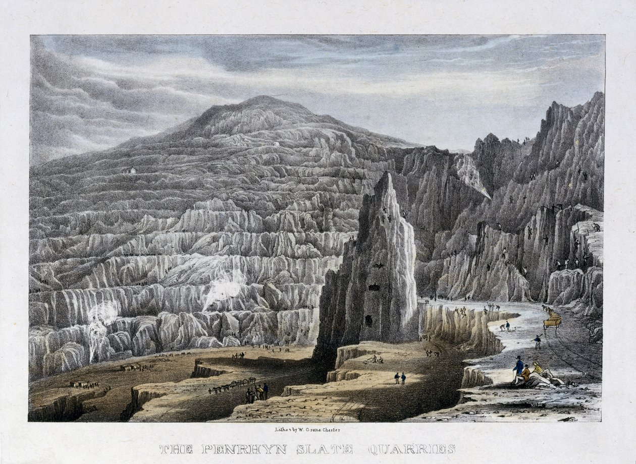 The Penrhyn Slate Quarries, 1842 (ručně kolorované lito) od Walter Crane