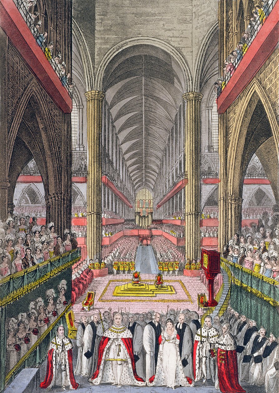 Korunovace Viléma IV. (1765-1837) a Adelaidy (1792-1849) ve Westminsterském opatství v roce 1830, 1831 (akvatinta) od W. Read