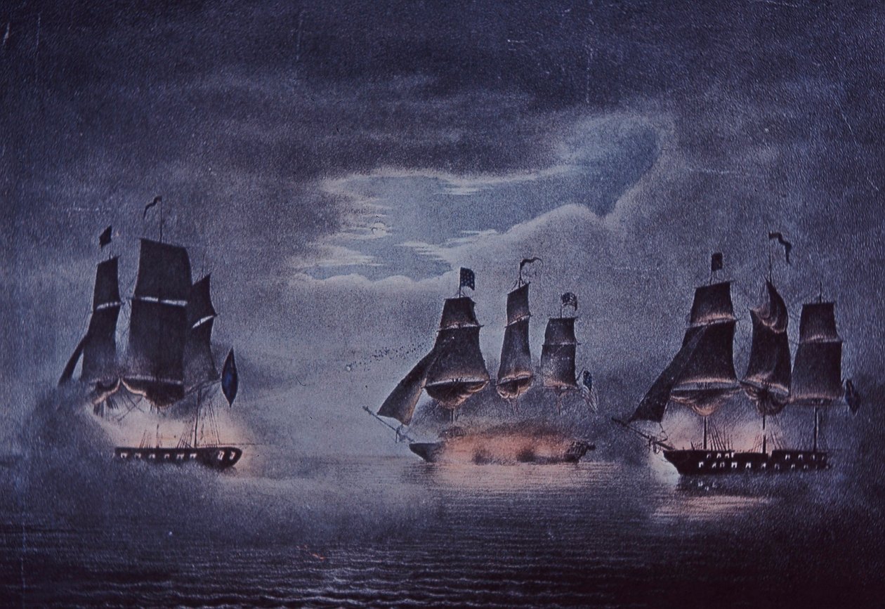 USS Constitution (barevná litografie) od John Ward Dunsmore