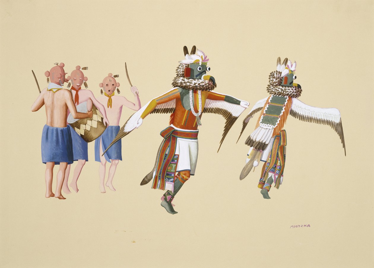 Kwahuh, 1930-40 (tempera na tkaném papíře) od Waldo Mootzka