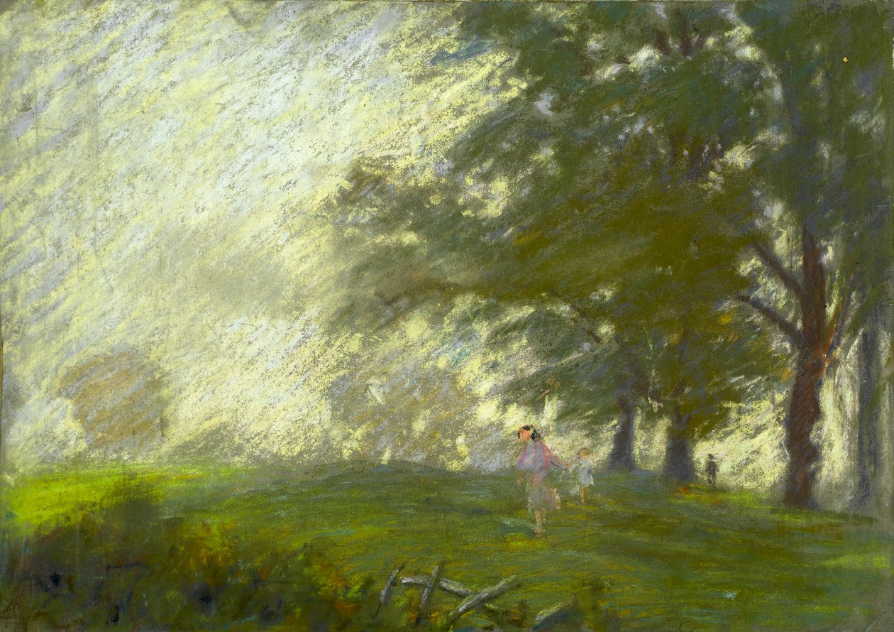 Mladá dívka skáče na mýtině (pastel na papíře) od Walter Bonner Gash