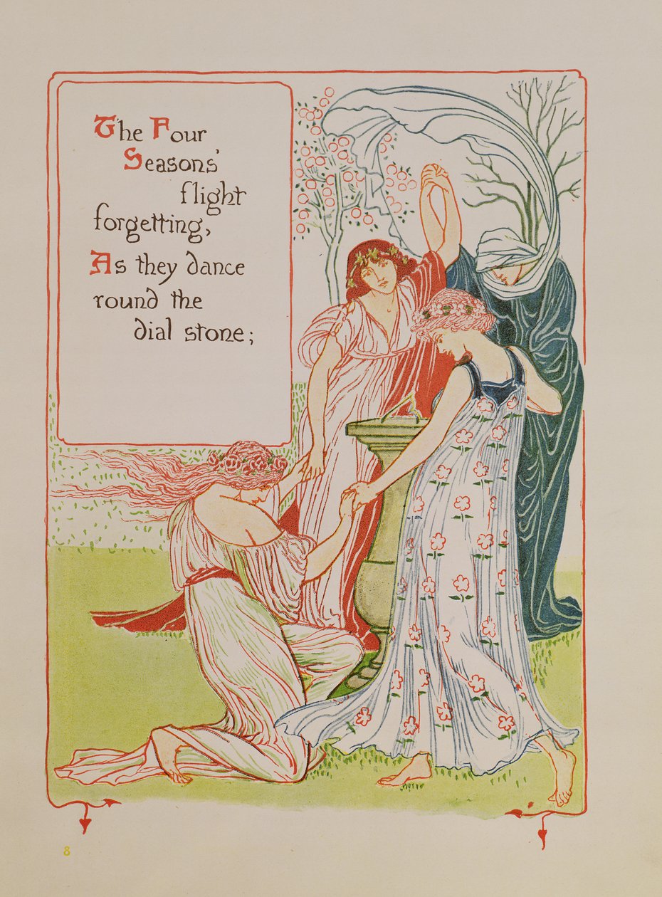 Čtvero ročních období, z „Květinové fantazie ve staré anglické zahradě“ od Walter Crane