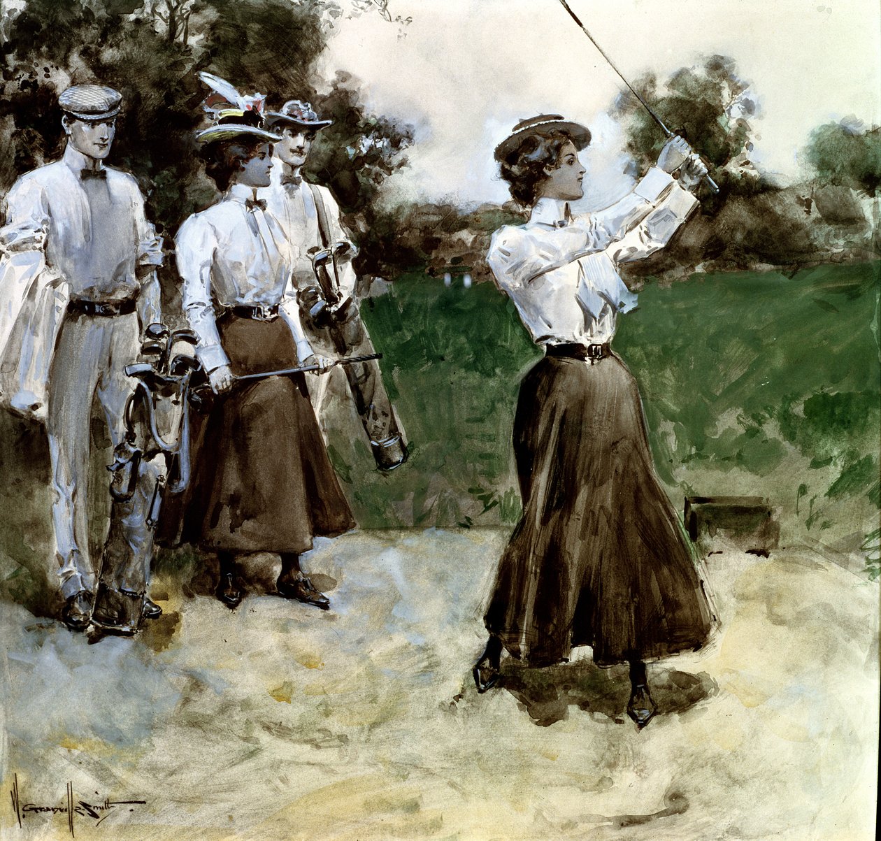 Golfing Foursome, cca 1900 (kvaš a wc na palubě) od Walter Granville Smith