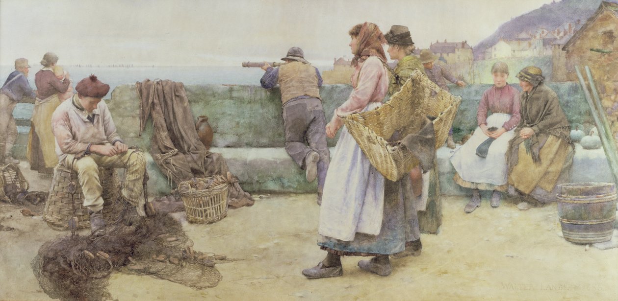 V cornwallské rybářské vesnici: Odjezd flotily na sever, 1886 (wc na papíře) od Walter Langley
