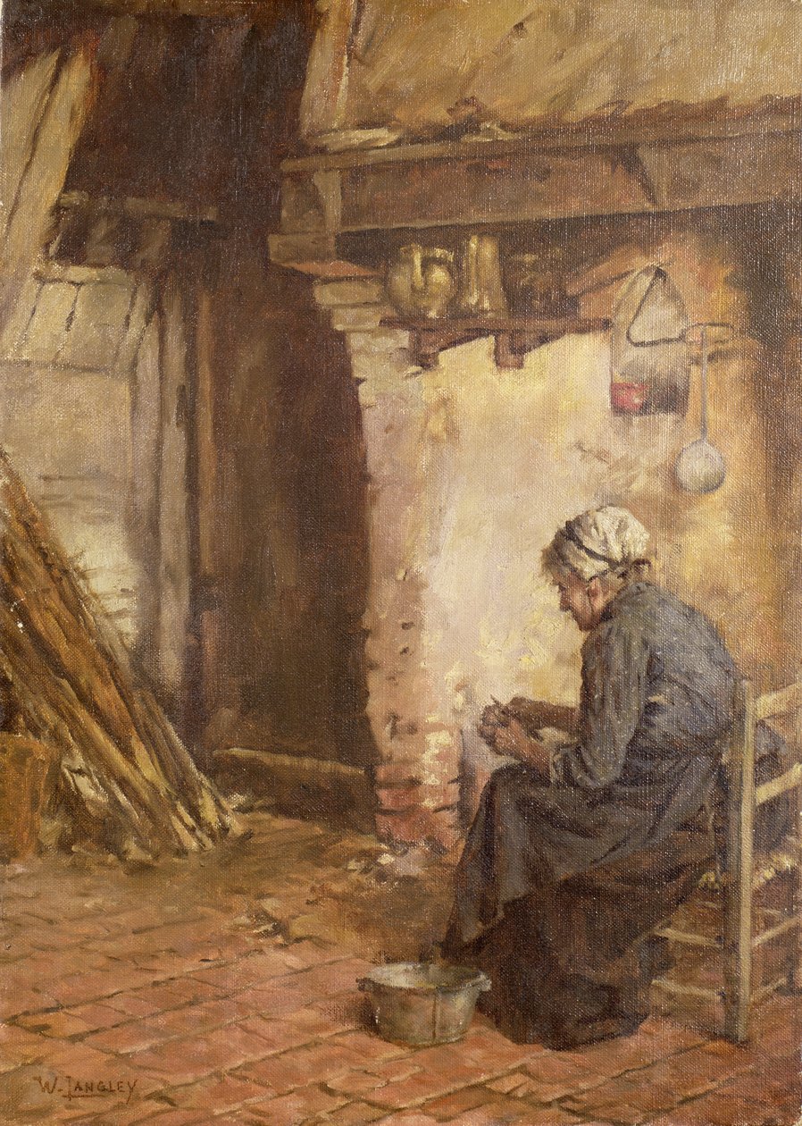 Stará žena loupání brambor od Walter Langley