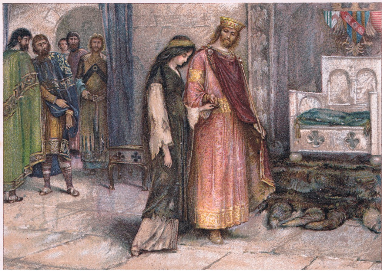 Král Cophetha a žebrácká služka, ilustrace z Tennyson Pictures vydané E P Dutton & Co, kolem roku 1900 od Walter Paget