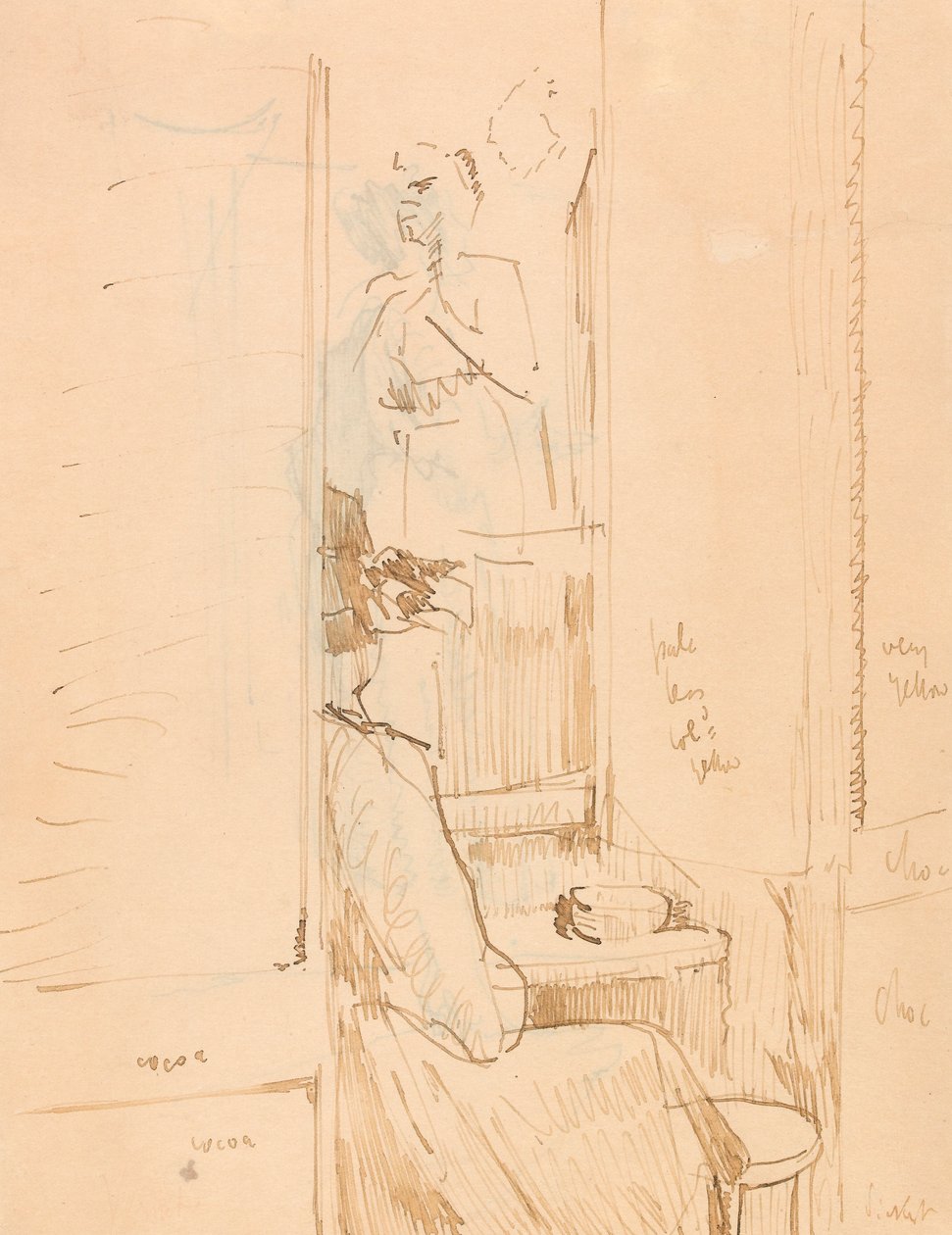 Café Vernet (pero a hnědý inkoust na papíře) od Walter Richard Sickert