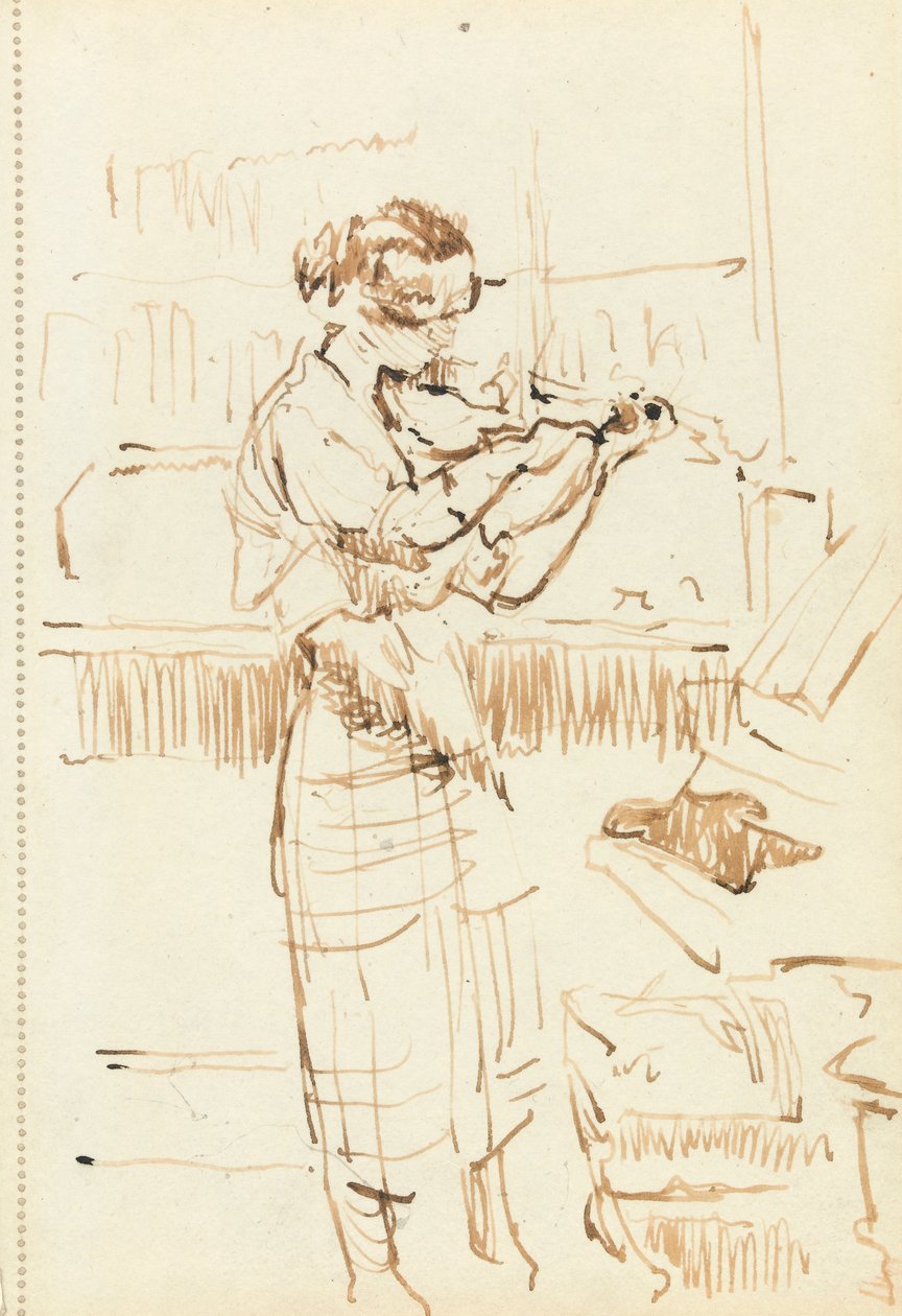 Dívka hrající na housle (pero a hnědý inkoust na papíře) od Walter Richard Sickert