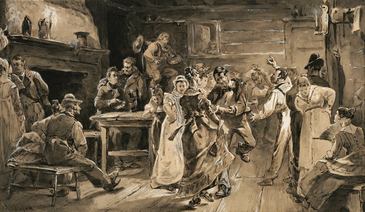 Country Dance (pero a inkoust s mytím na papíře) od Walter Shirlaw