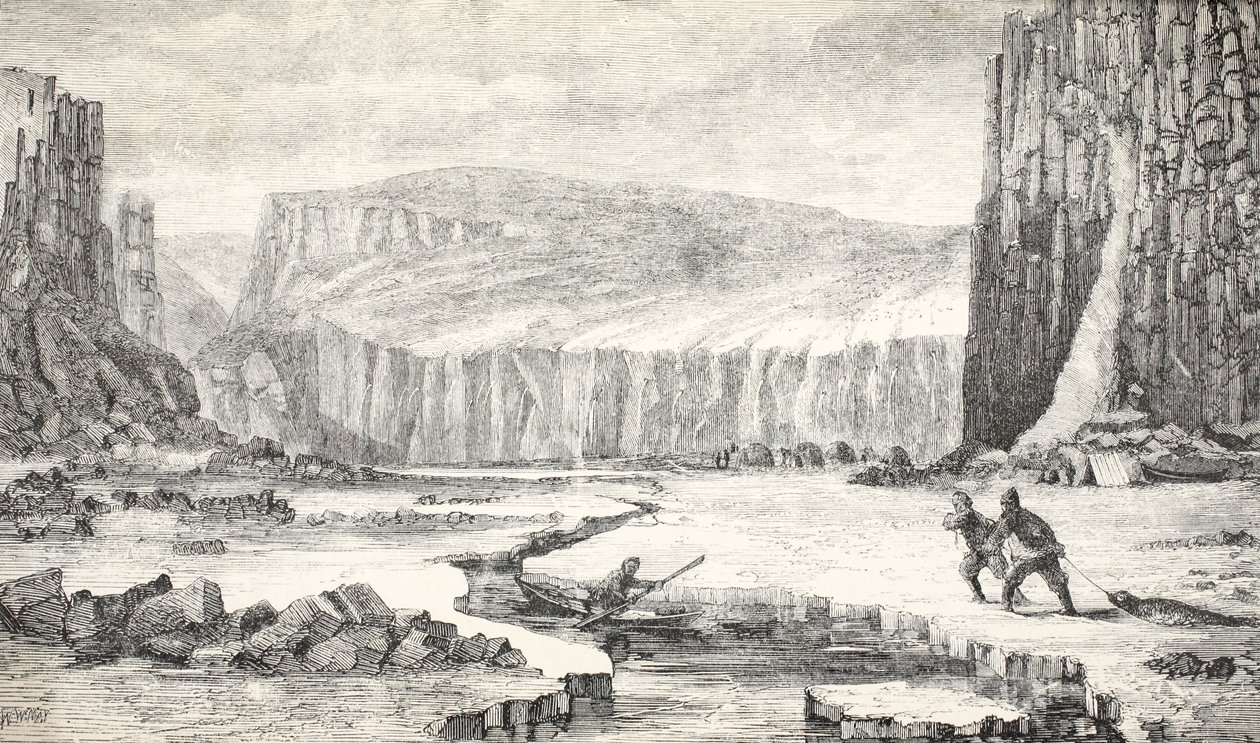 Ilustrace z výpravy parní jachty "Fox", která pátrala po osudu zmizelé výpravy sira Johna Franklina, 1859. od Walter William May