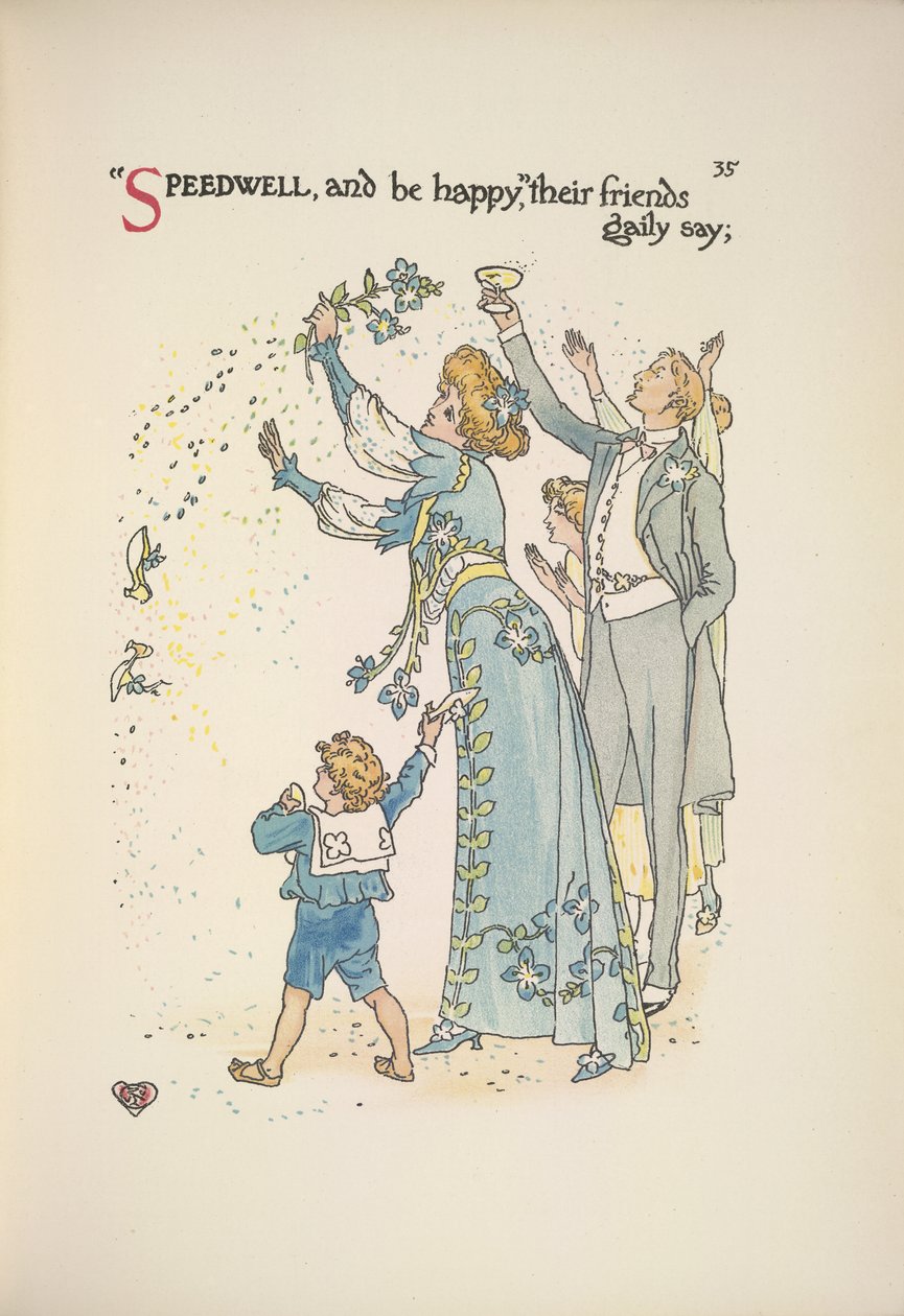 Speedwell. Svatební hosté házení konfety od Walter Crane