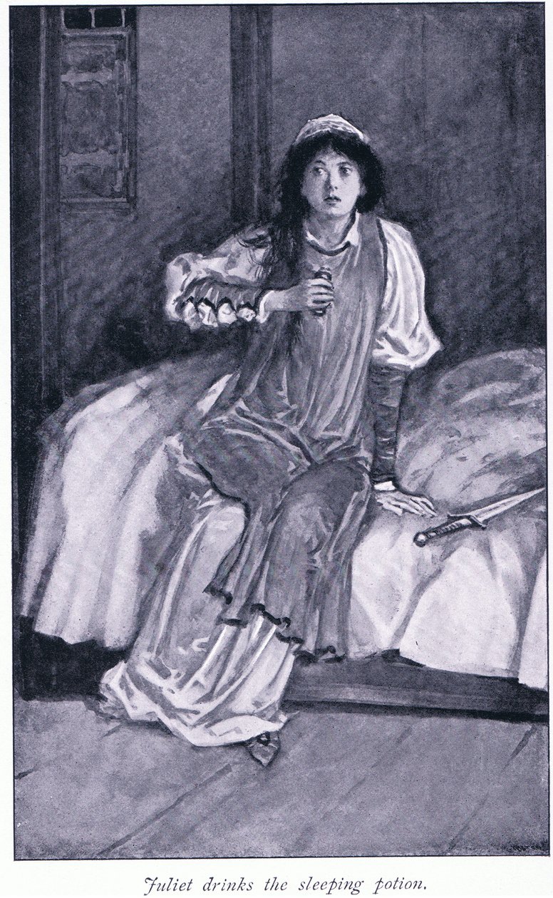 Juliet pije lektvar na spaní, 1900 od Walter Paget