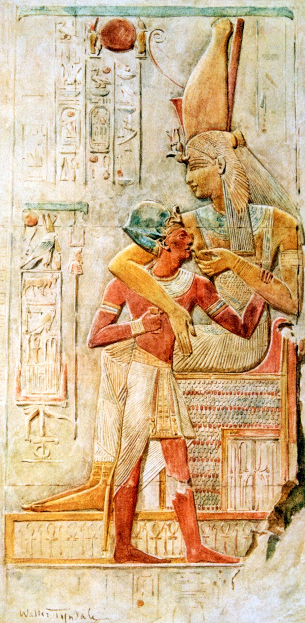 Egyptské hieroglyfy, Abydos, Egypt, 1910 od Walter Tyndale