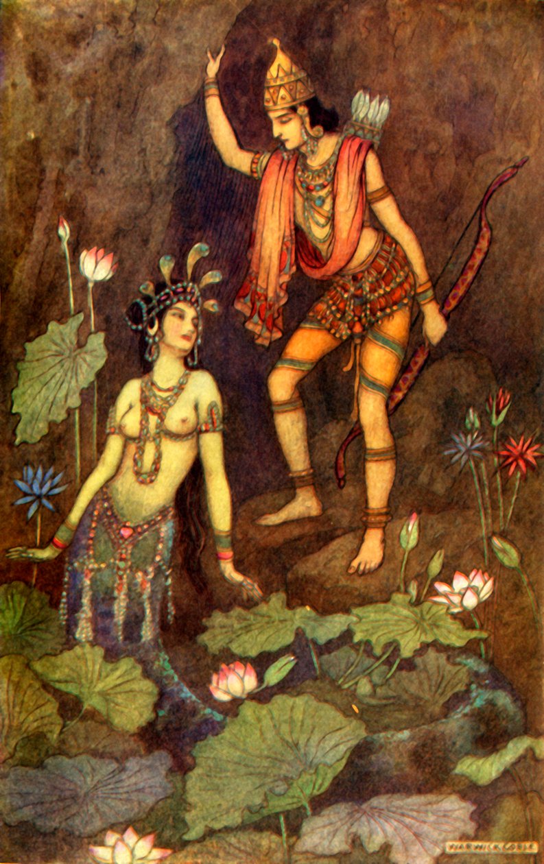 "Arjuna a říční víla", 1913. od Warwick Goble