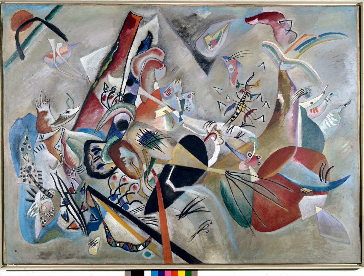 Expresionismus: „V šedi““ Obraz Vasilije Kandinského (nebo Wassily Kandinského nebo Kandinského, 1866-1944). 1919 Soukromá sbírka od Wassily Kandinsky