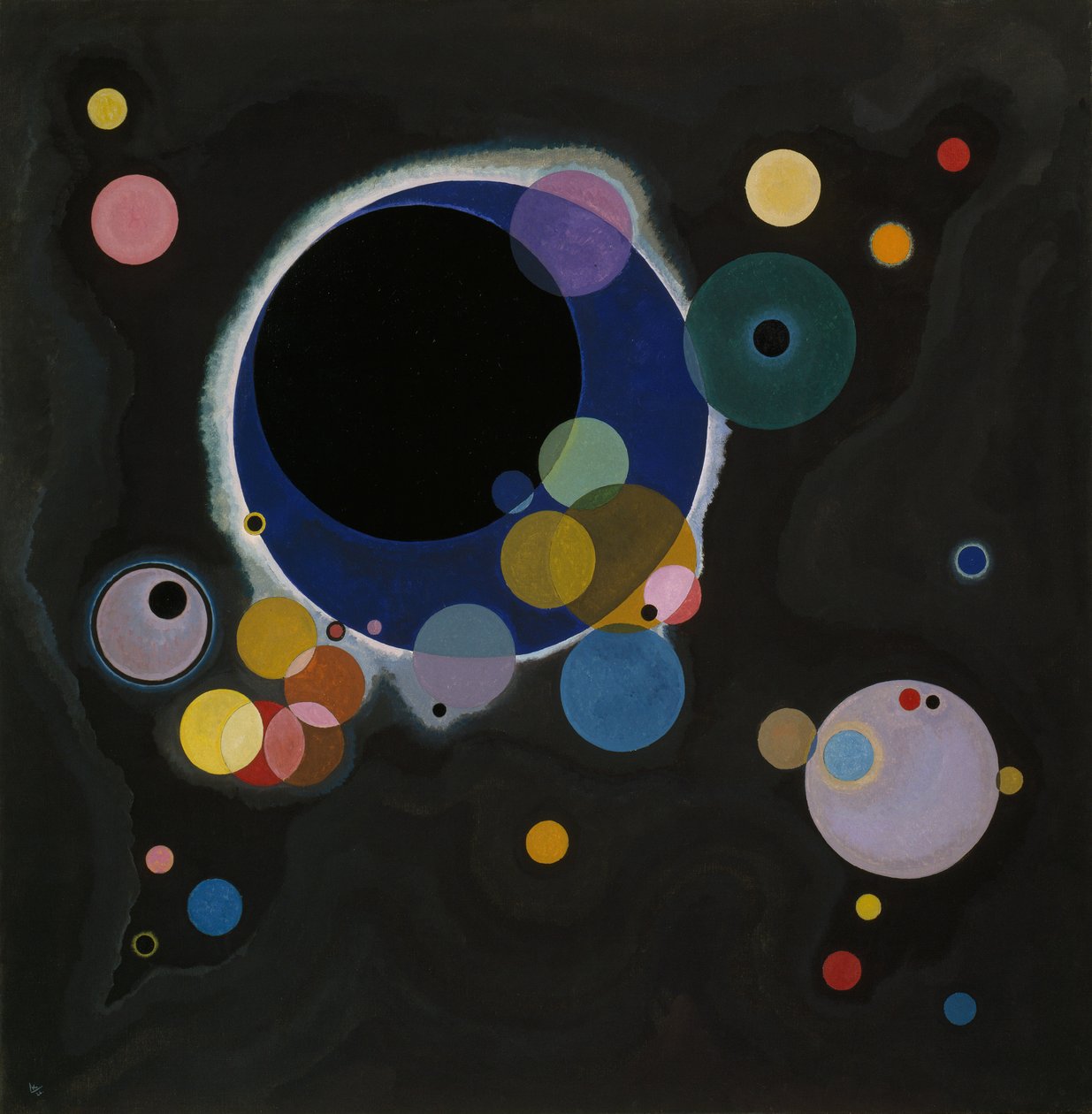 Skica pro několik kruhů, 1926 (olej na papíře na plátně) od Wassily Kandinsky