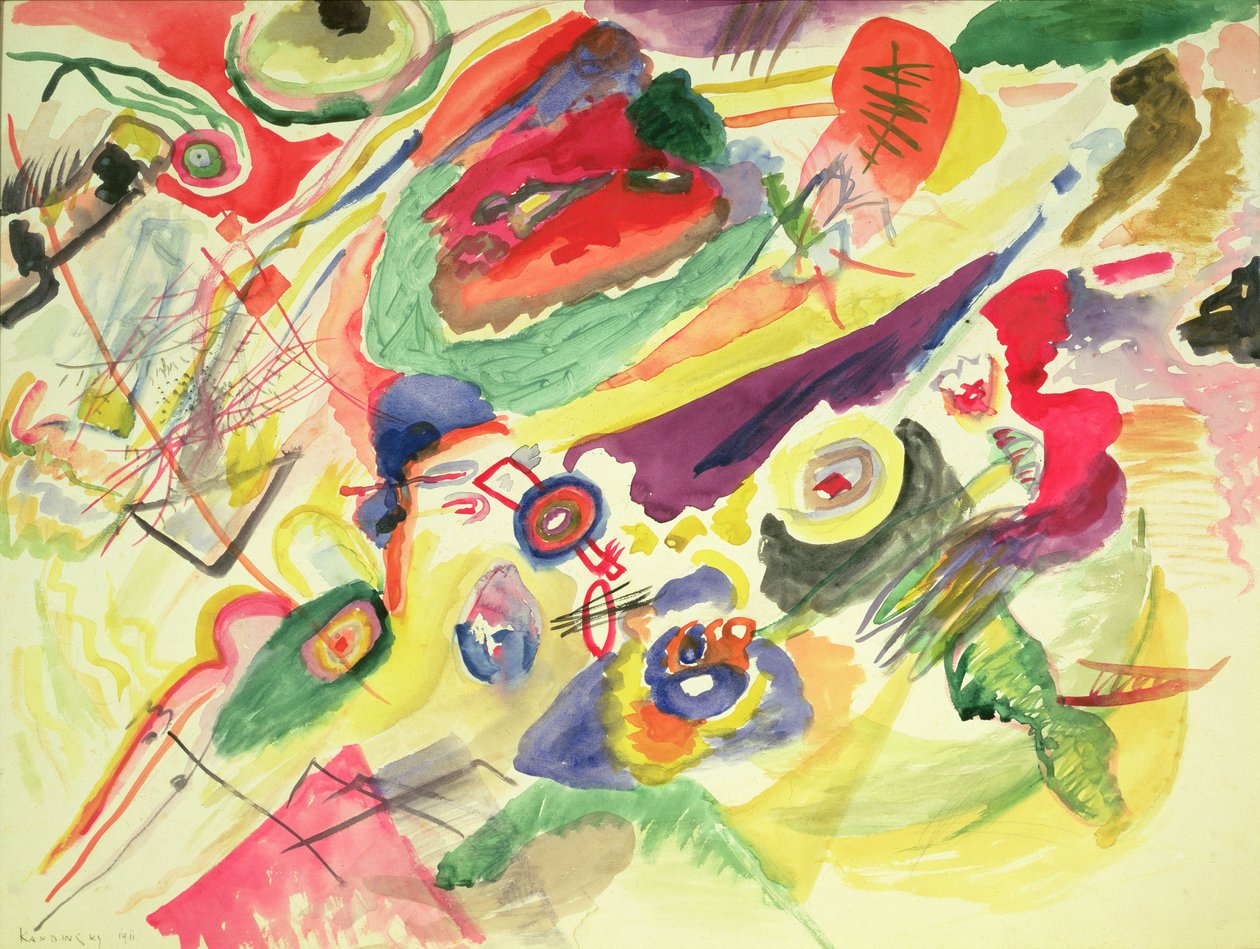 Akvarel s červenou skvrnou, 1911 od Wassily Kandinsky