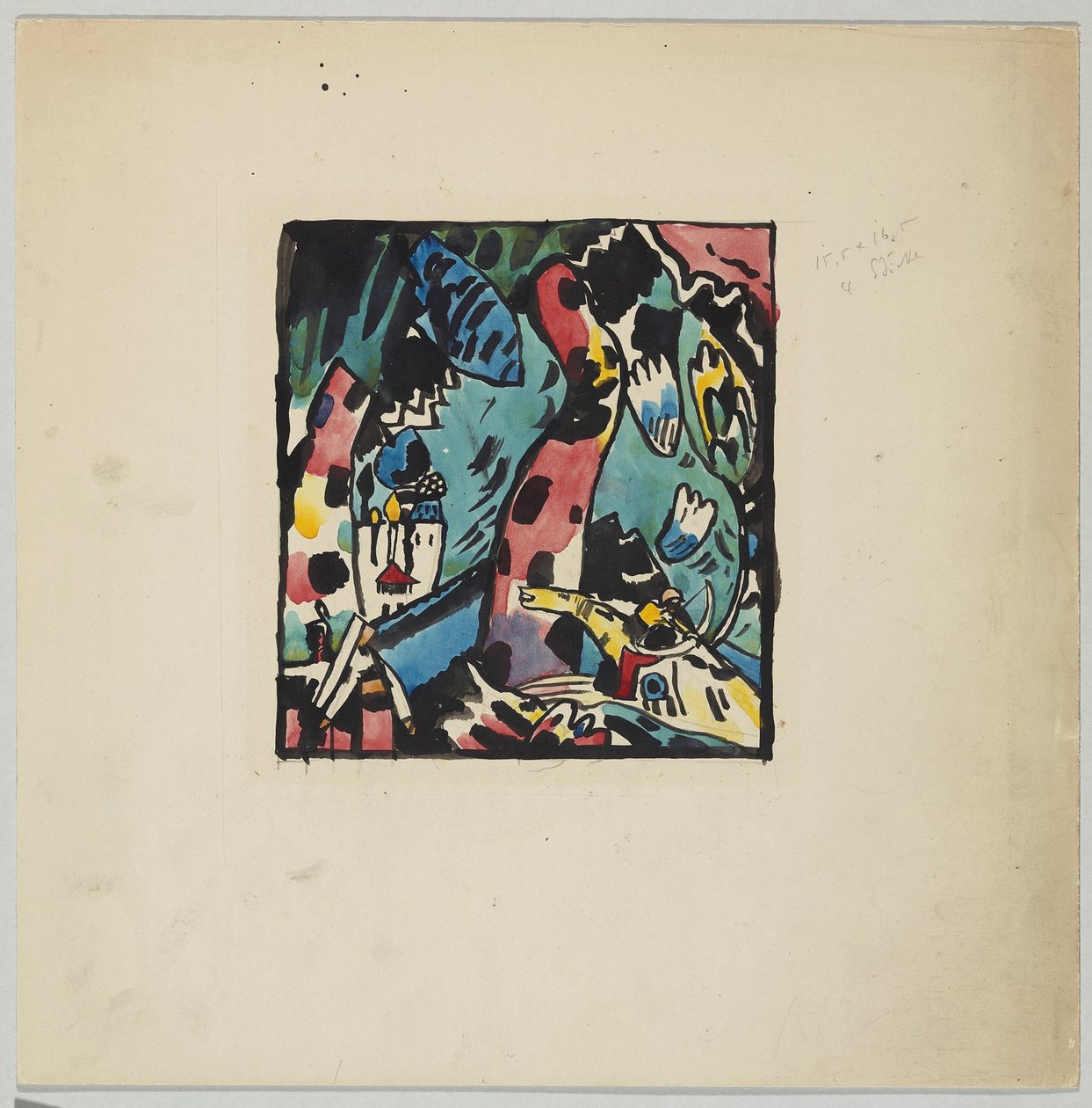 Návrh na barevný dřevoryt "Archer" od Wassily Kandinsky
