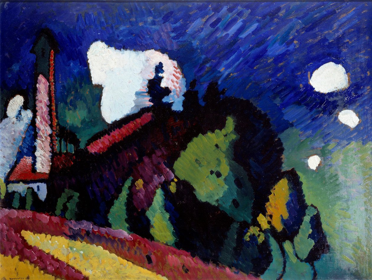 Krajina u věže od Wassily Kandinsky