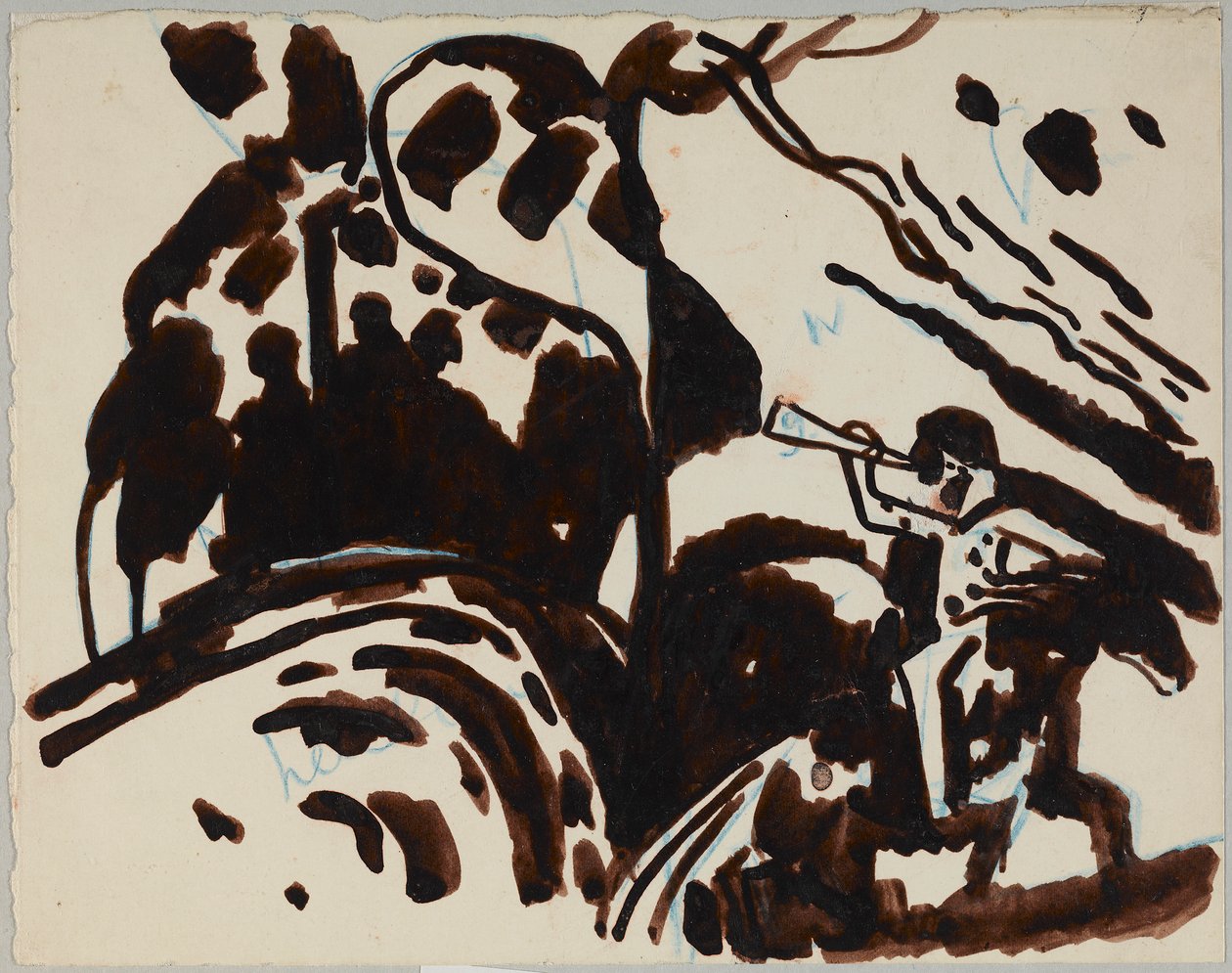 Krajina s jezdcem troubícím na trubku od Wassily Kandinsky