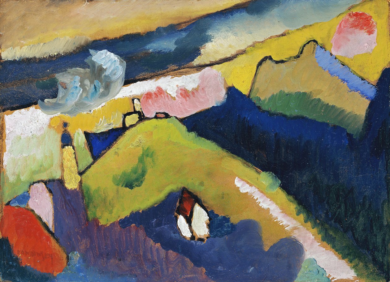 Murnau. Horská krajina s kostelem, 1910 od Wassily Kandinsky