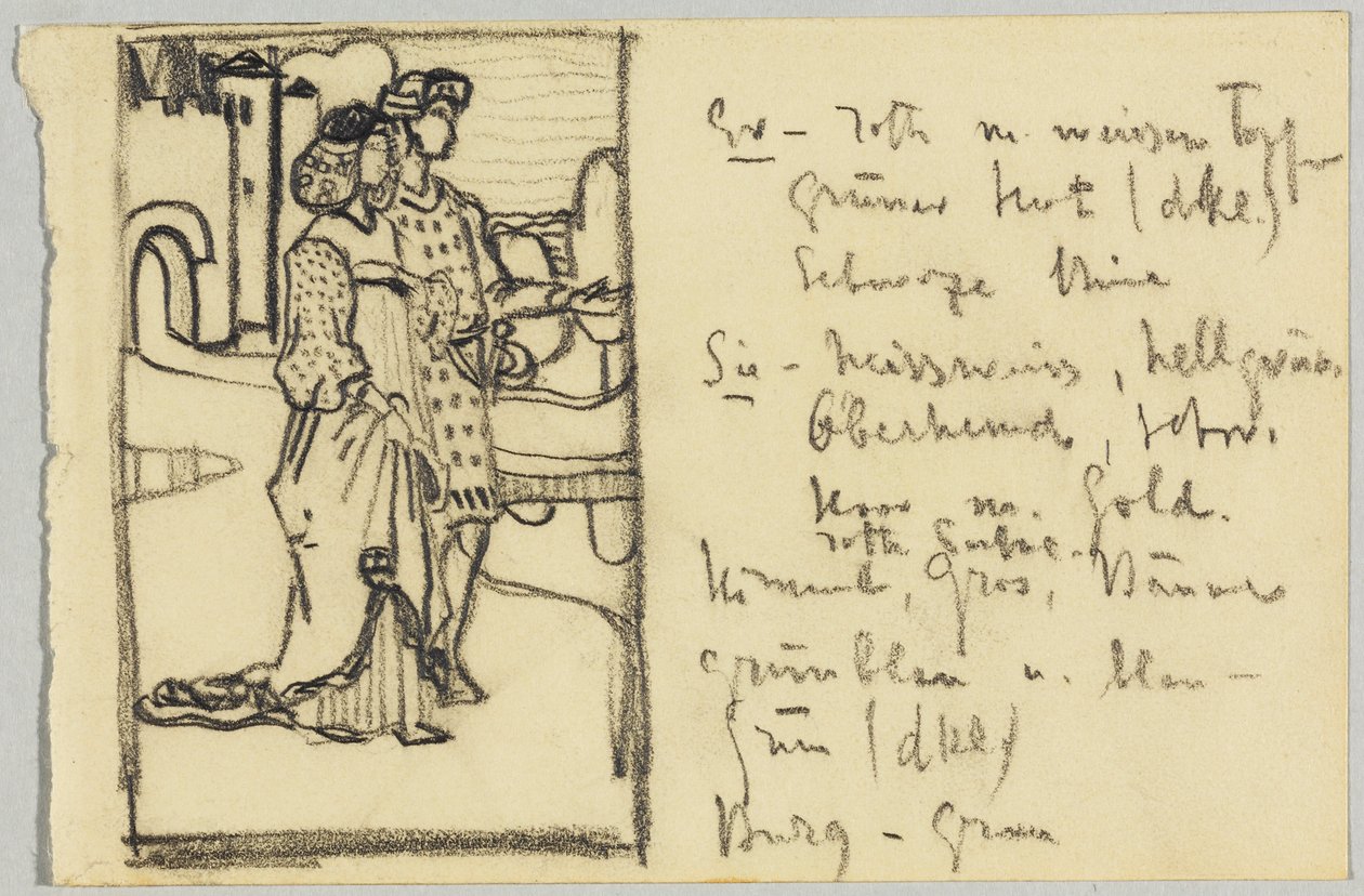 Pár ve středověkém kostýmu před hradem od Wassily Kandinsky