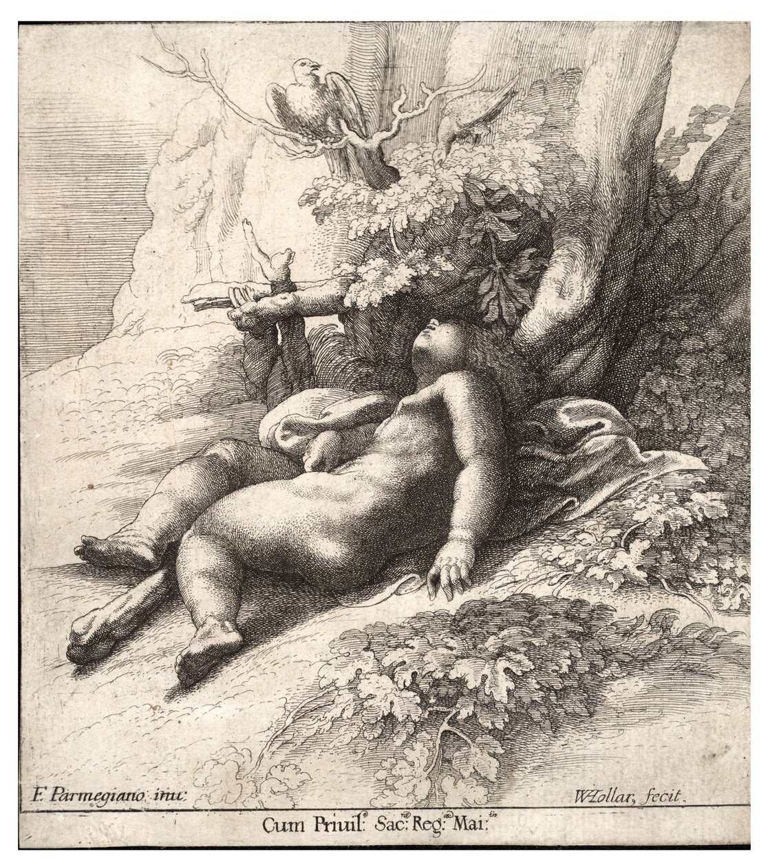 Dítě Herkules spí, po Parmigianovi. Stav 2 od Wenceslaus Hollar