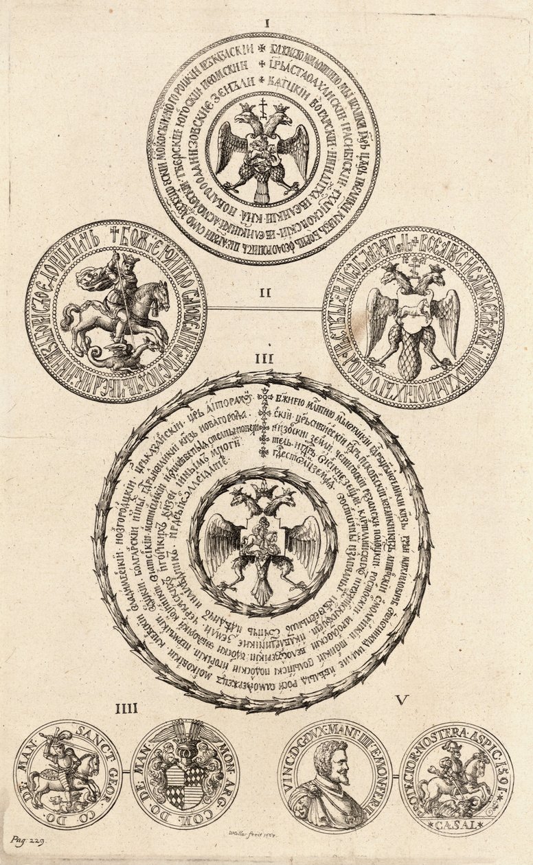 Tři ruské pečetě a dvě medaile. Stav 2 od Wenceslaus Hollar